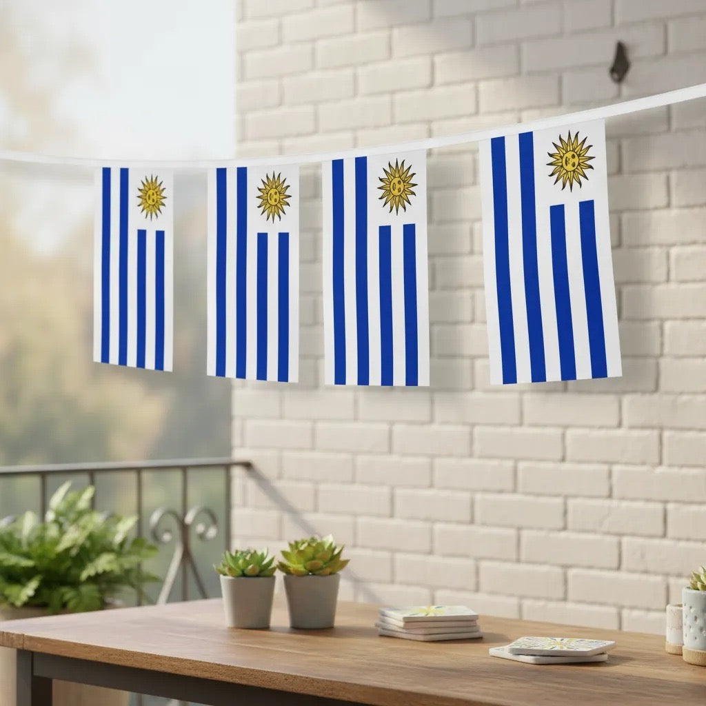 Banderas De Uruguay X 5 De Tela Guirnalda Banderines 4 Mts