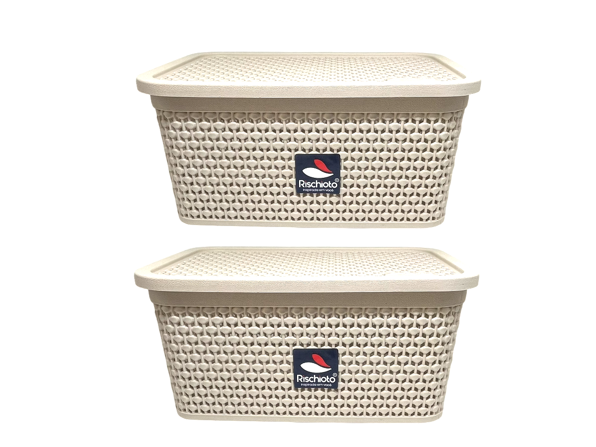 Pack 2 Cajas Organizadoras Medianas Chicas Símil Rattan 4 Lt
