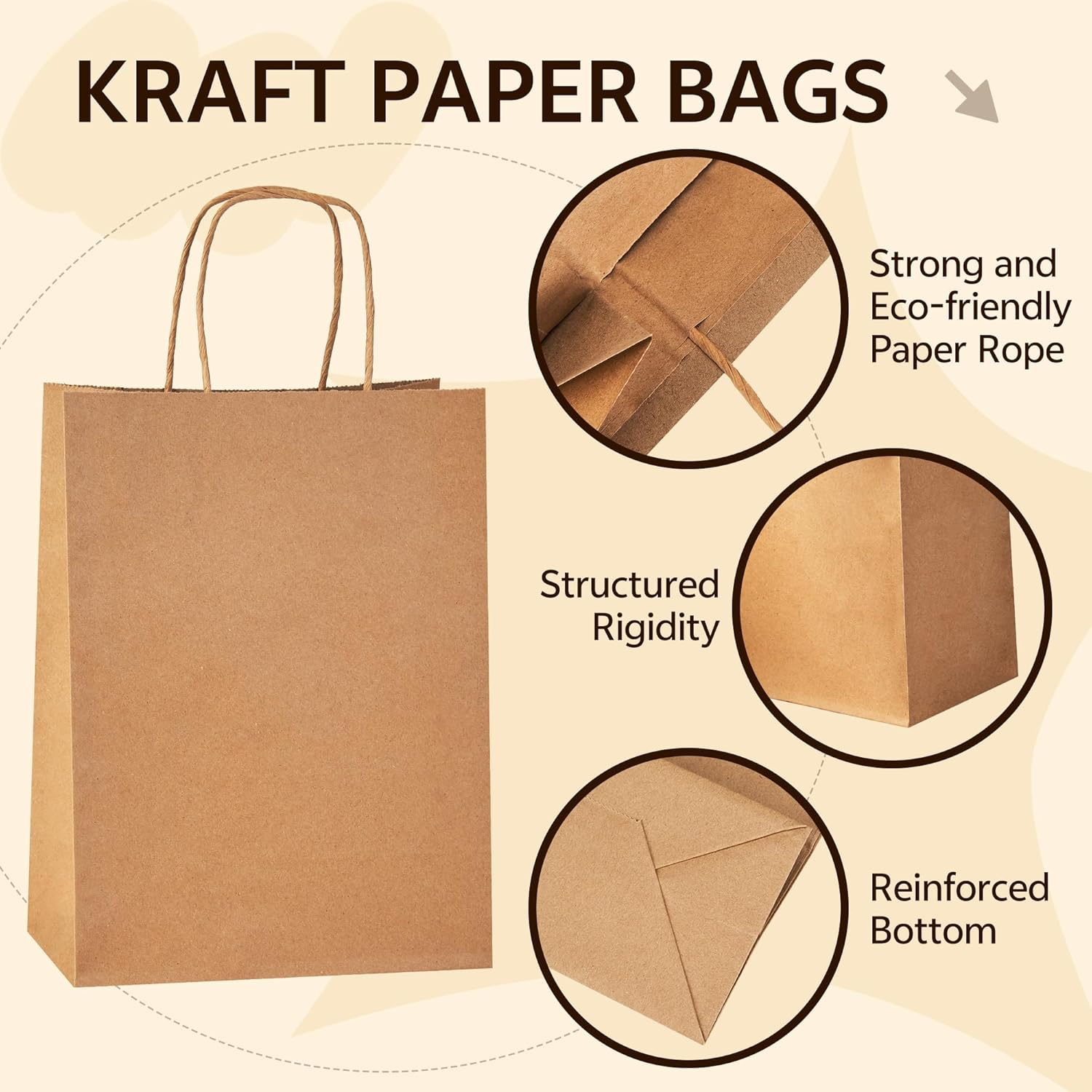 Pack De 10 Bolsas Papel Kraft Lisas Con Asa 41 X 31 X 12 Cm