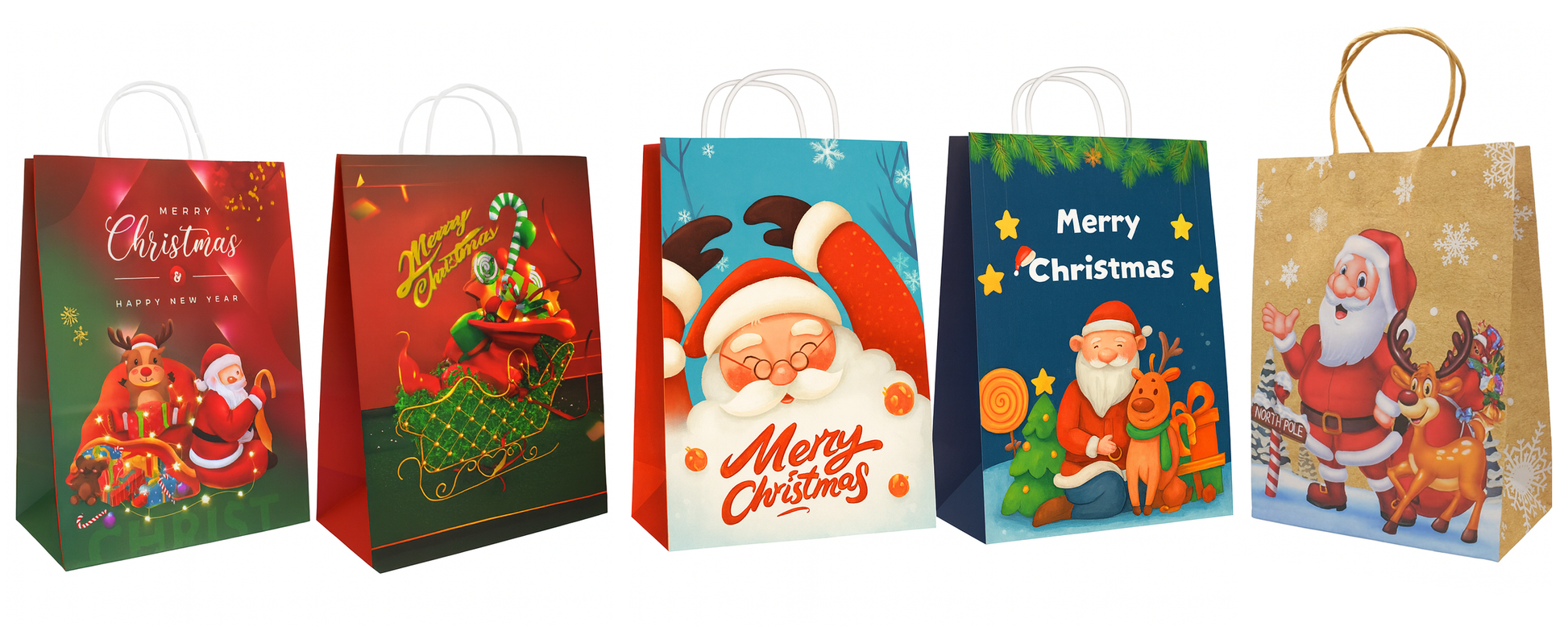 Pack X 5 Bolsas De Regalo Papel Navideñas  31x42x11cm