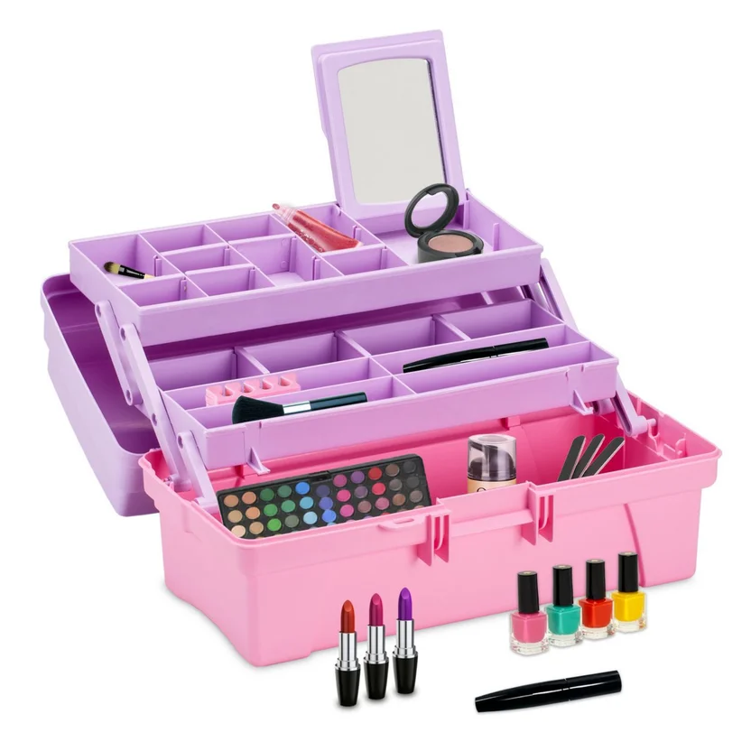 Caja Vanity Organizadora Rimax 14 Pulgadas Color Rosado y Lila