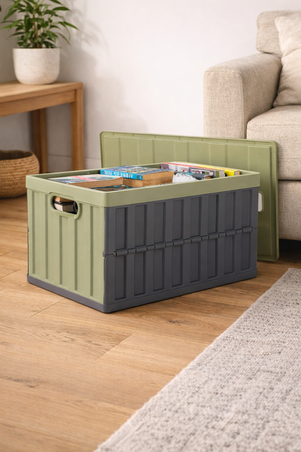 Caja Organizadora De Plástico Plegable Con Tapa 64 Lt