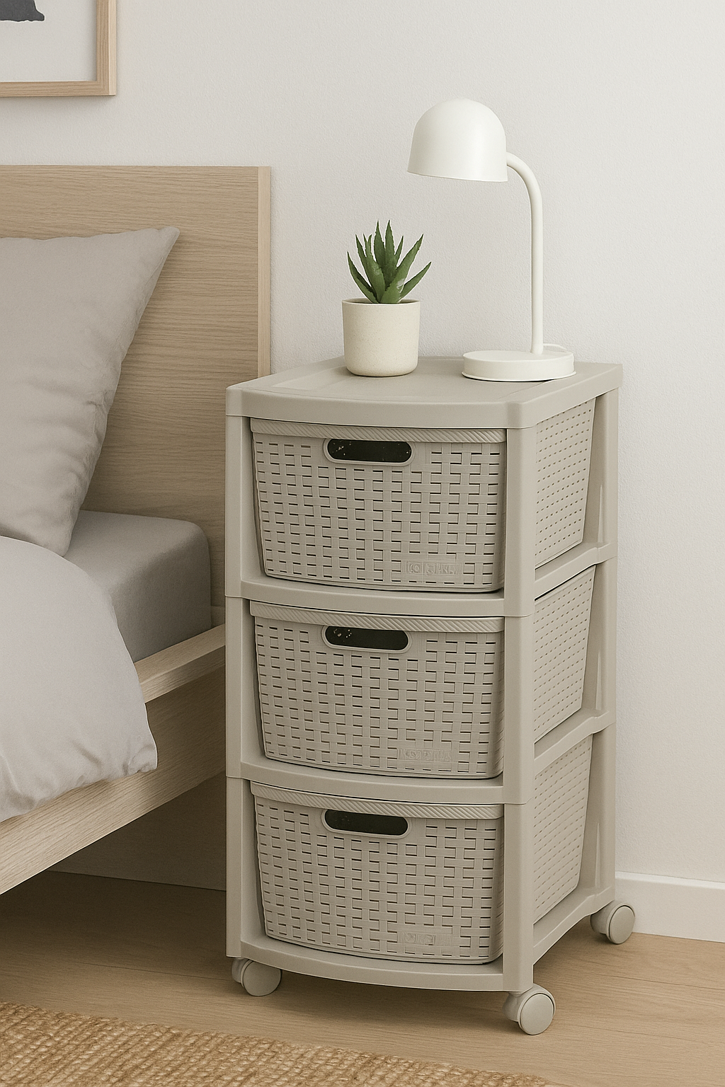 Cajonera Organizadora de Plástico Gavetero 3 Niveles Símil Ratan Rimax Taupe