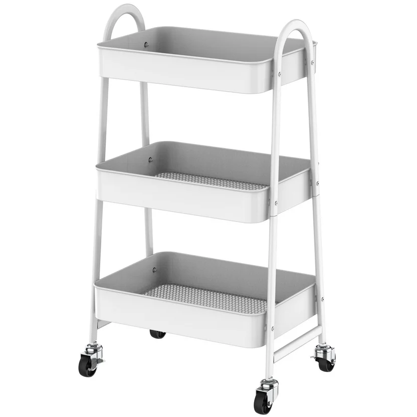 Carro Organizador De Cocina Con 3 Estantes Ruedas Blanco Metal Just Home Collection