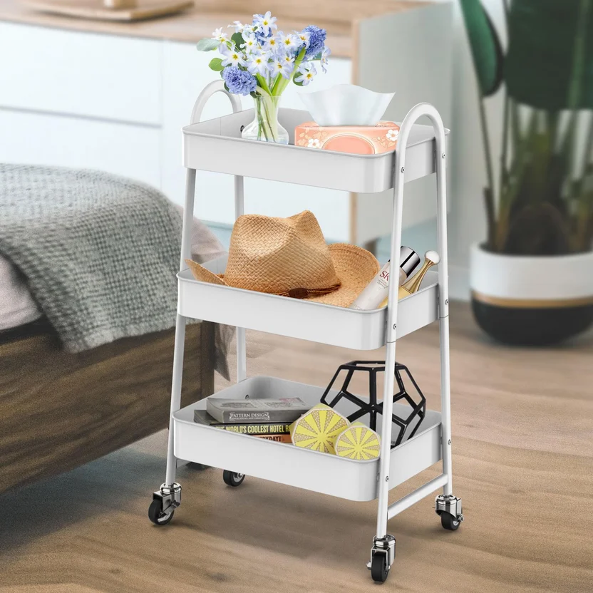 Carro Organizador De Cocina Con 3 Estantes Ruedas Blanco Metal Just Home Collection