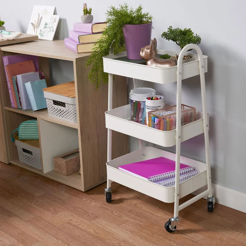 Carro Organizador De Cocina Con 3 Estantes Ruedas Blanco Metal Just Home Collection