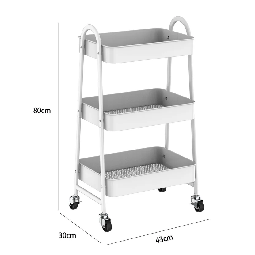 Carro Organizador De Cocina Con 3 Estantes Ruedas Blanco Metal Just Home Collection