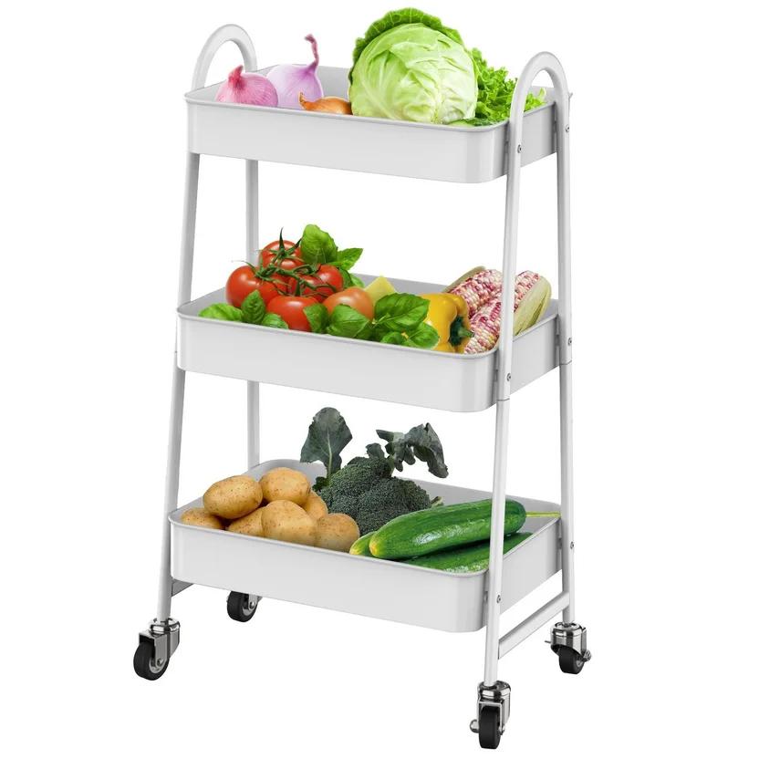 Carro Organizador De Cocina Con 3 Estantes Ruedas Blanco Metal Just Home Collection