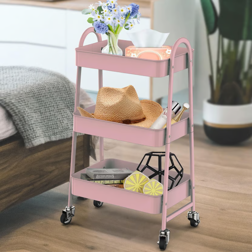 Carro Organizador De Cocina De Metal Con Ruedas Rosa Just Home Collection Boho
