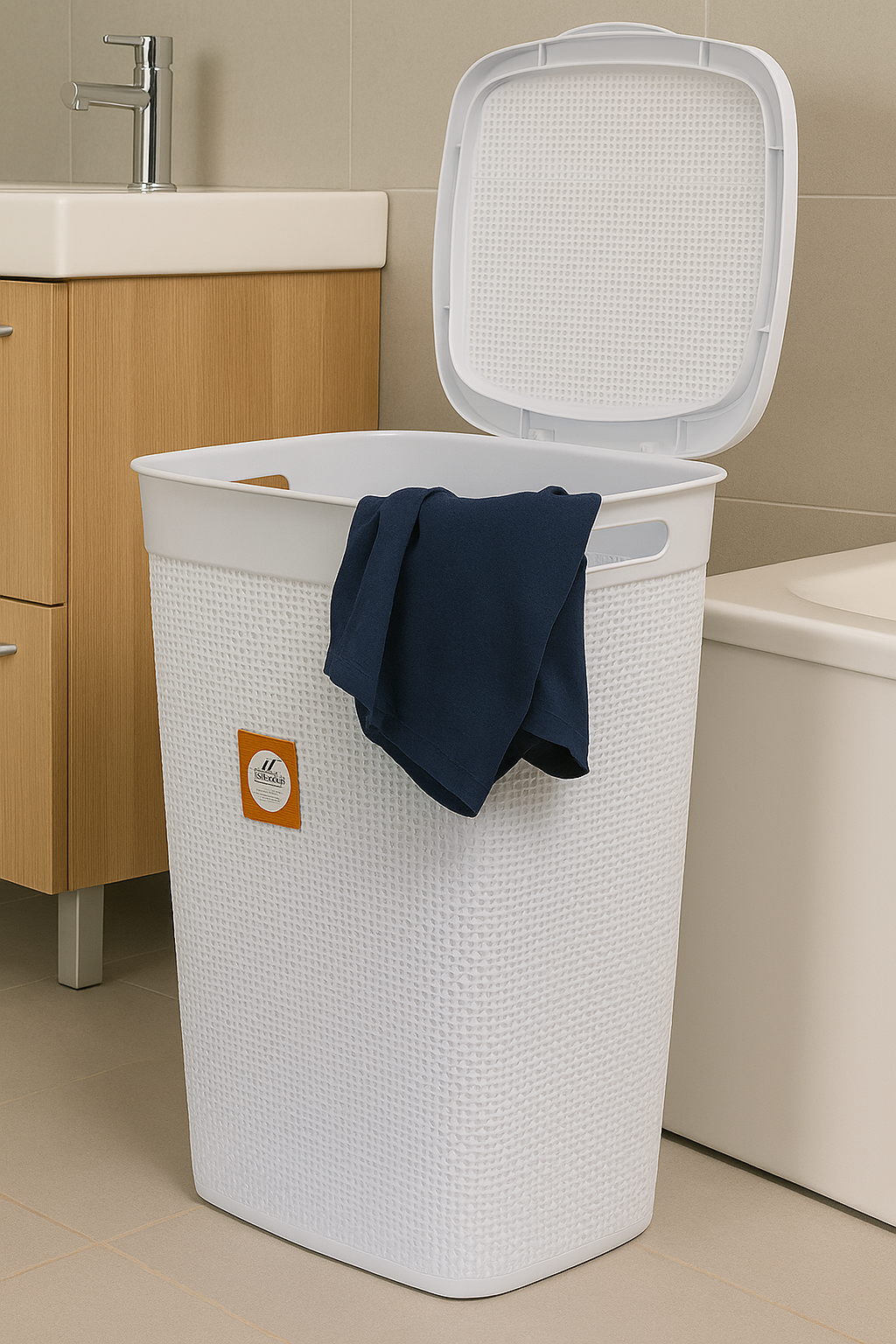 Cesto de Ropa Simil Rattan de Plástico 55 Lts Rischiotto Blanco