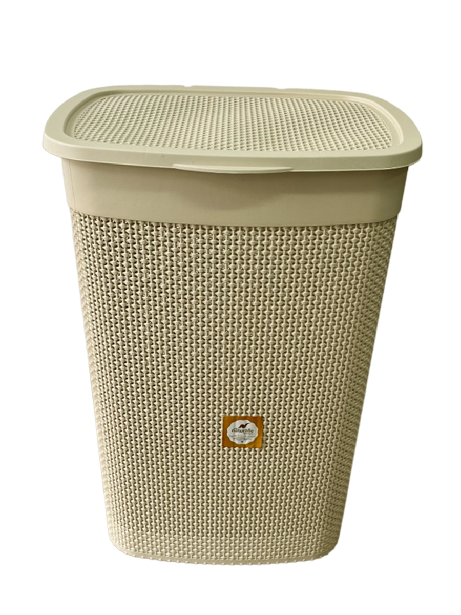 Cesto de Ropa Simil Rattan de Plástico 55 Lts Rischiotto Beige