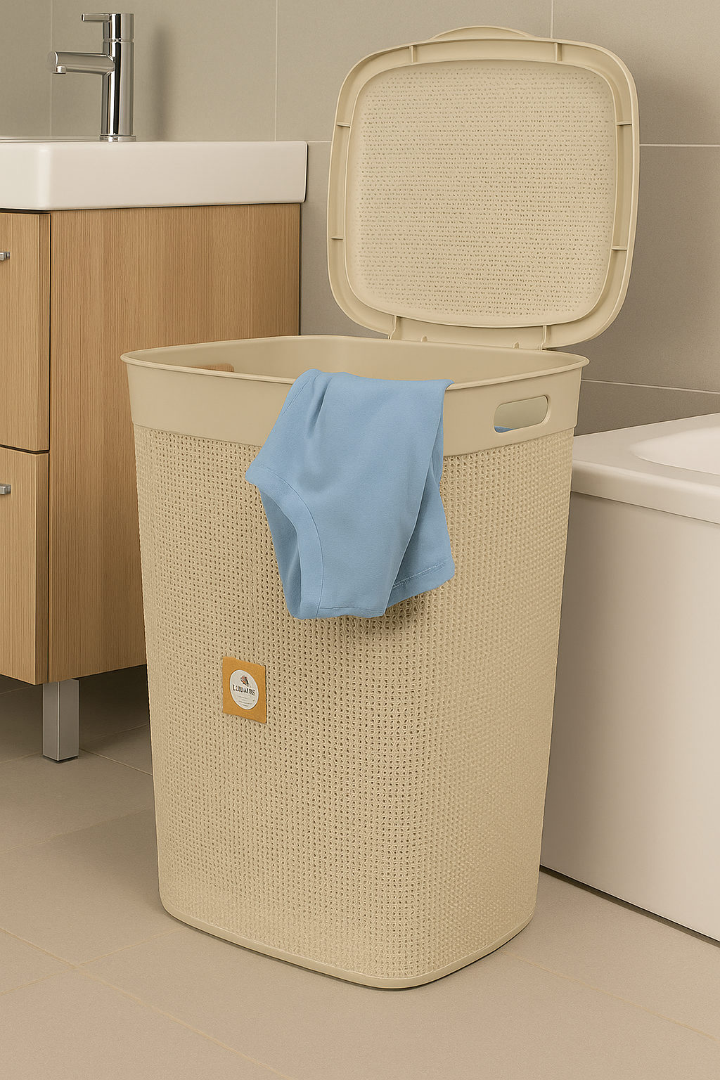 Cesto de Ropa Simil Rattan de Plástico 55 Lts Rischiotto Beige