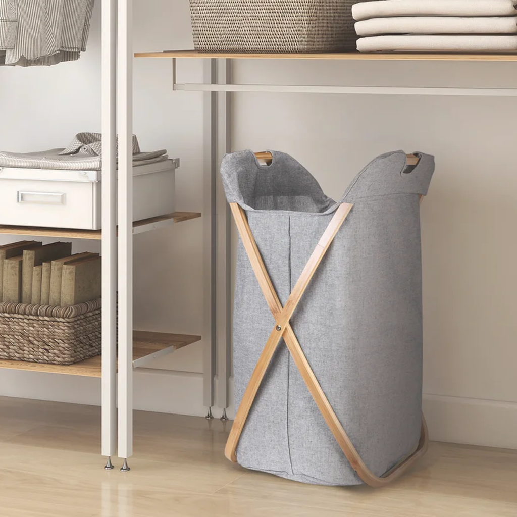 Cesto De Ropa De Tela Bambú Gris Lisa