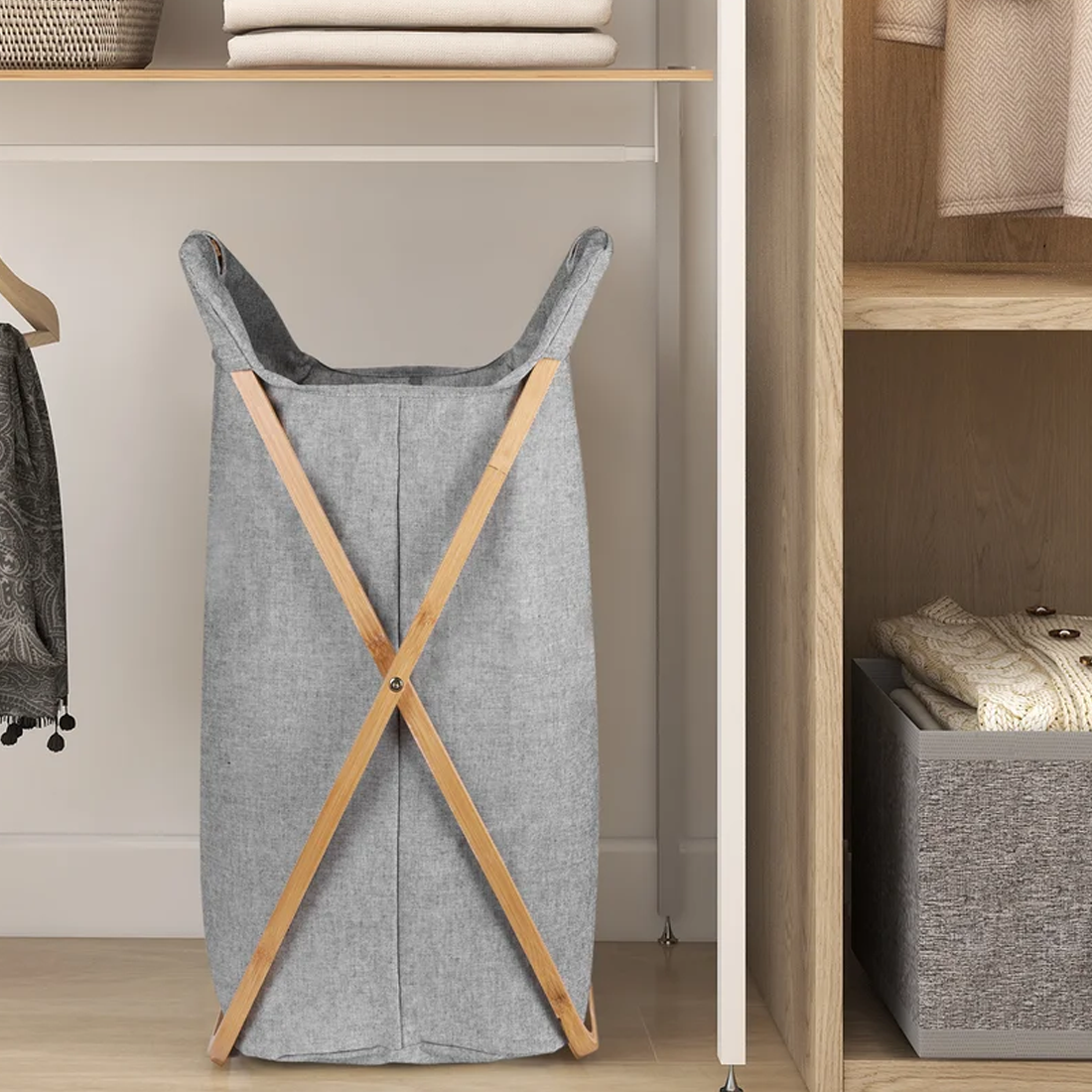 Cesto De Ropa De Tela Bambú Gris Lisa