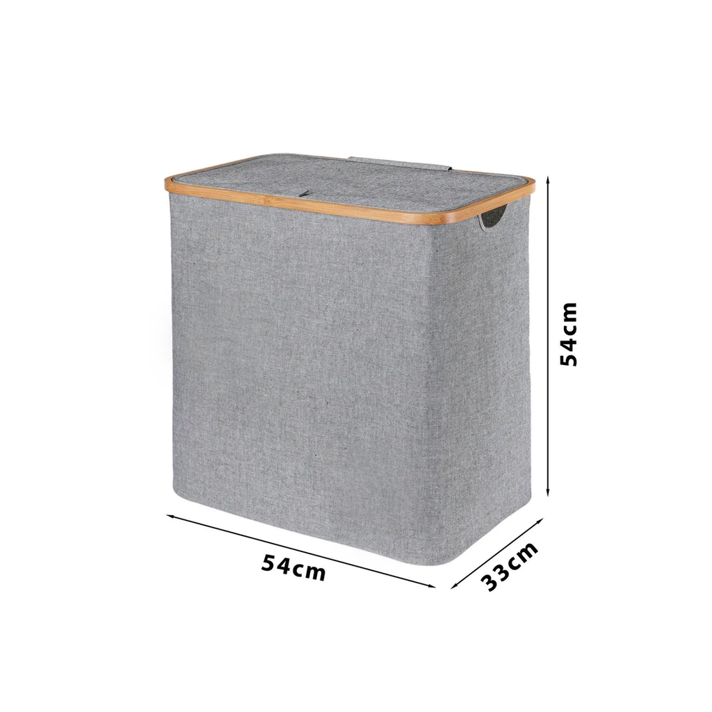 Cesto De Ropa Tela Bambú Con Tapa 96 Lt Gris Lisa