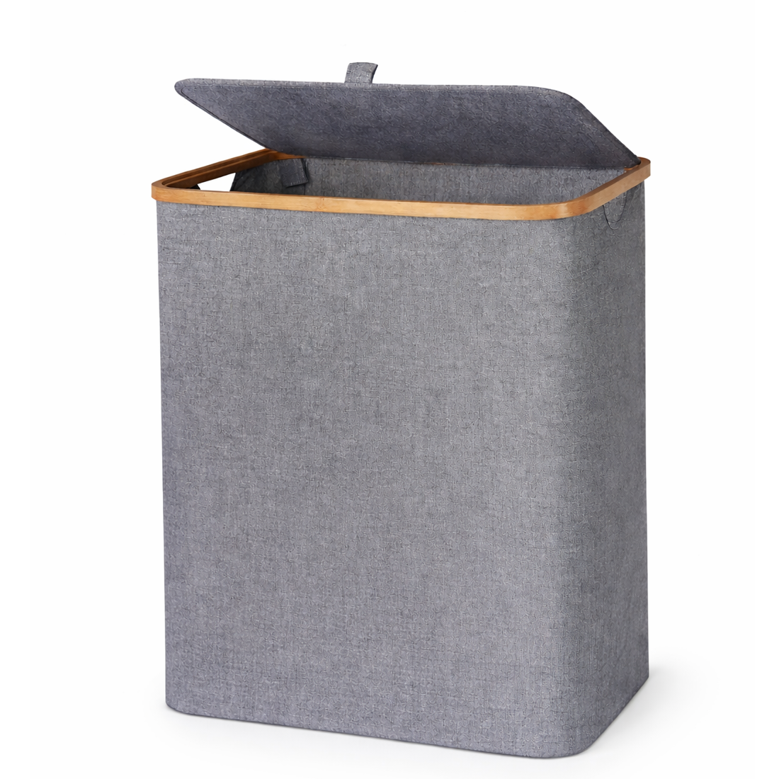 Cesto De Ropa Tela Bambú Con Tapa 96 Lt Gris Lisa