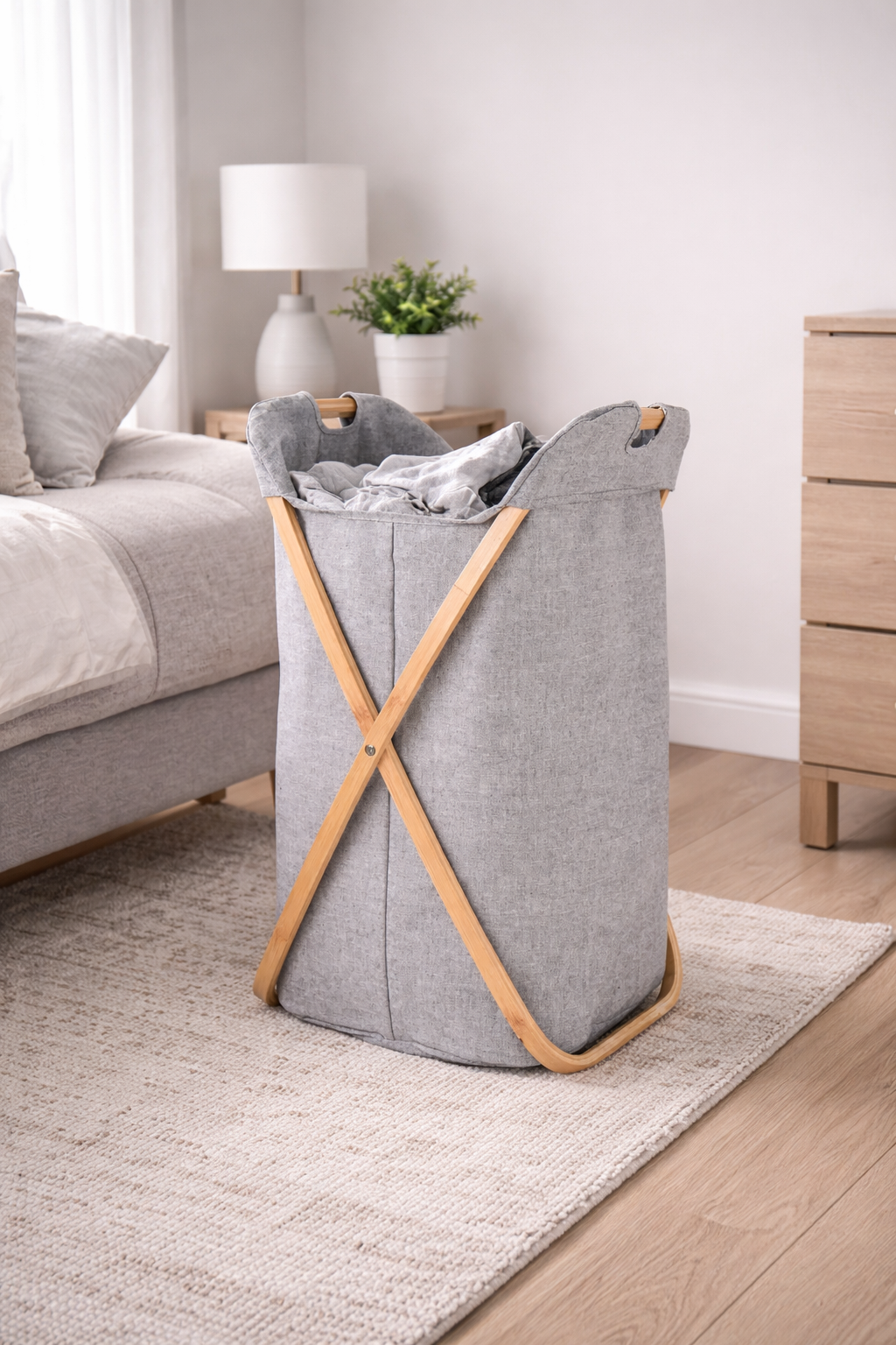 Cesto De Ropa De Tela Bambú Gris Lisa