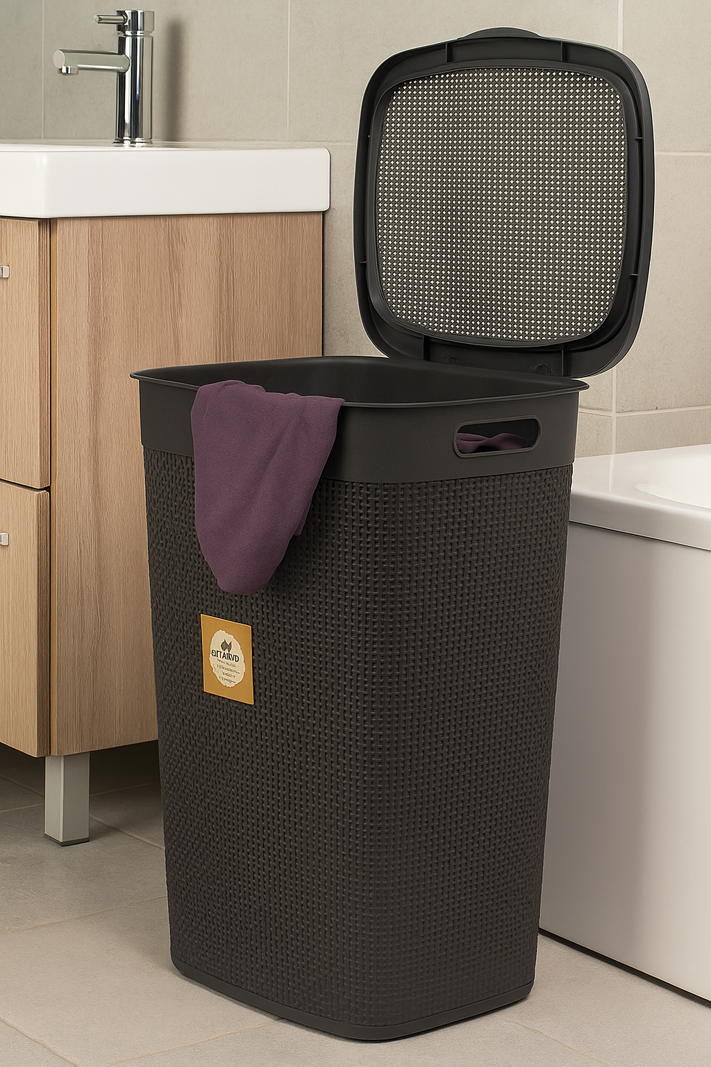 Cesto de Ropa Simil Rattan de Plástico 55 Lts Rischiotto Marron Oscuro