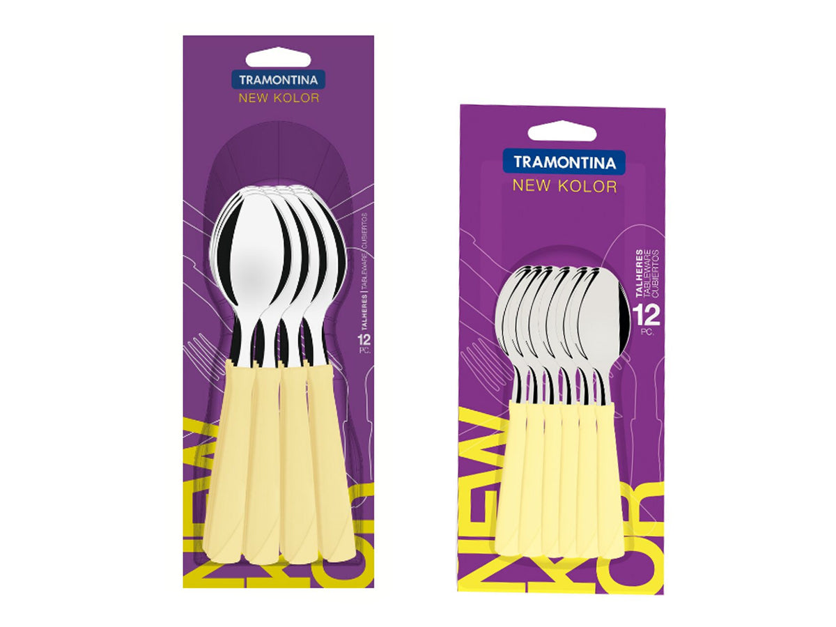 Juego Cuchara + Cucharita De Té Tramontina New Kolor 24 Piezas Crema