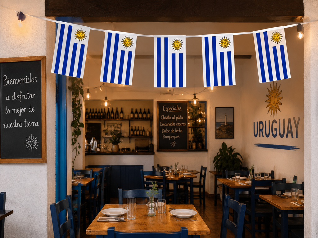 Banderas De Uruguay X 5 De Tela Guirnalda Banderines 4 Mts