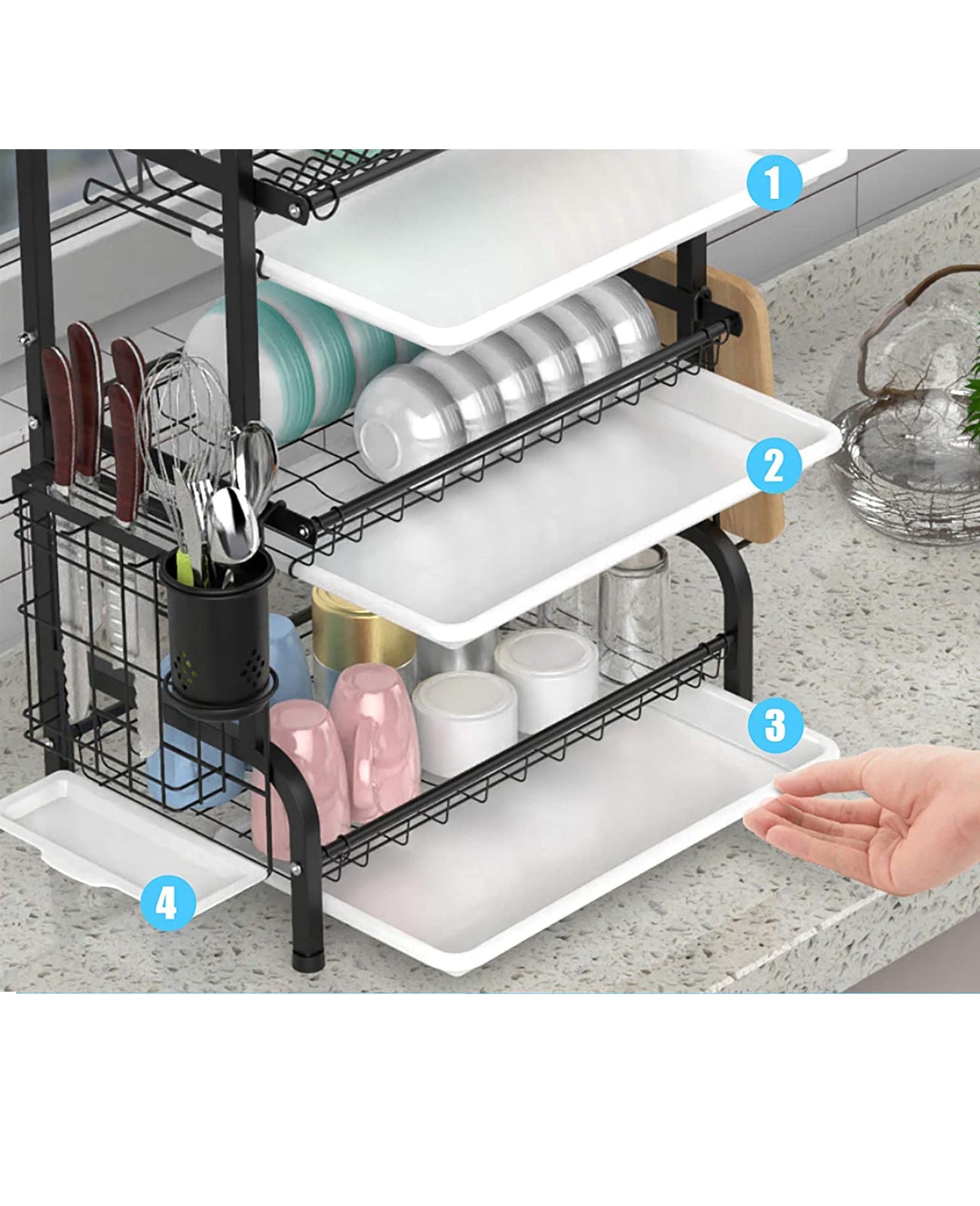 Escurridor De Platos 3 Niveles De Metal Escurre Platos Color Negro