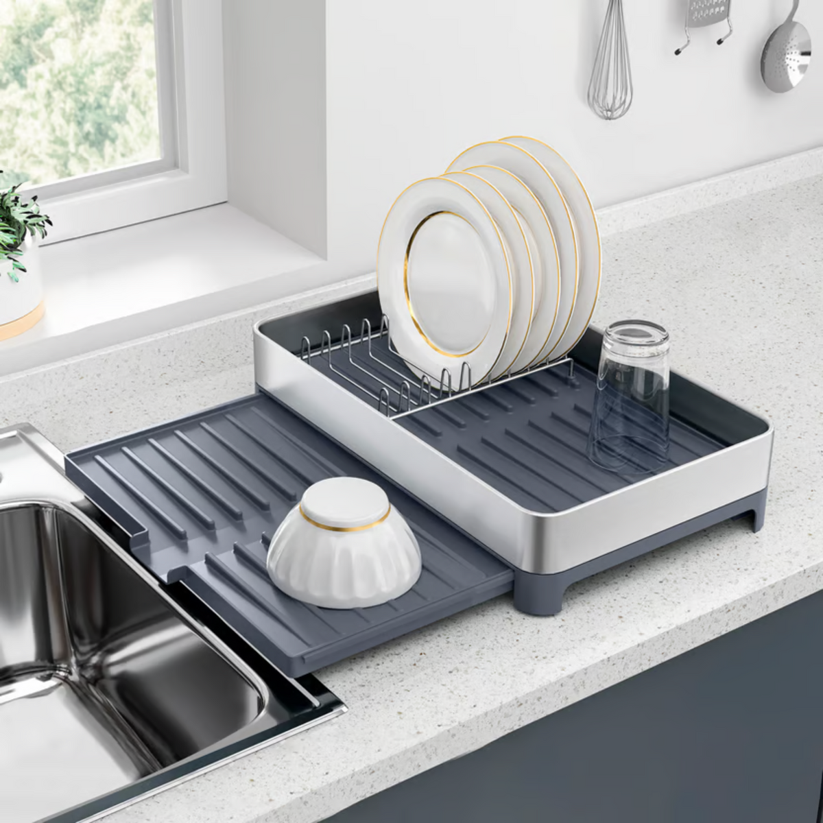 Escurre Platos Extensible Acero Inoxidable Plástico Just Home Collection