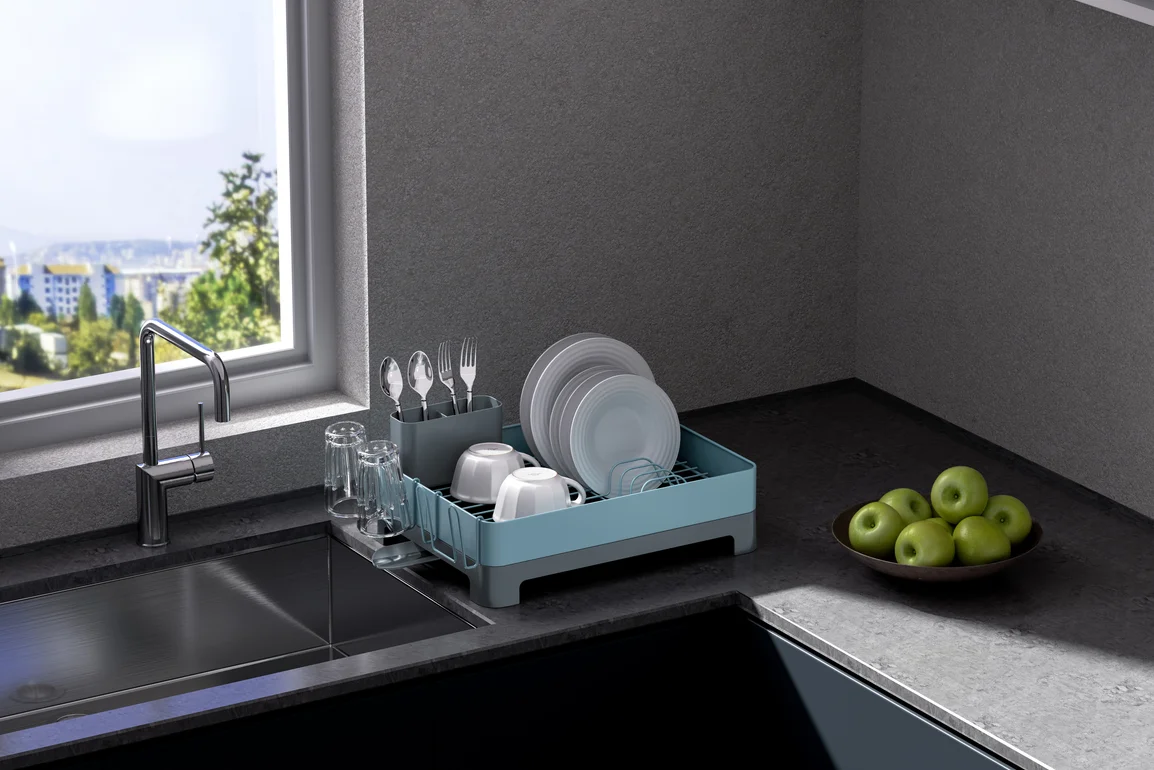 Escurre Platos De Acero Seca Plato Just Home Collection Azul Gris