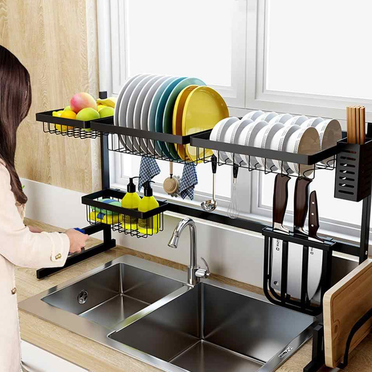 Escurre Platos Doble De Metal Escurridor Cocina