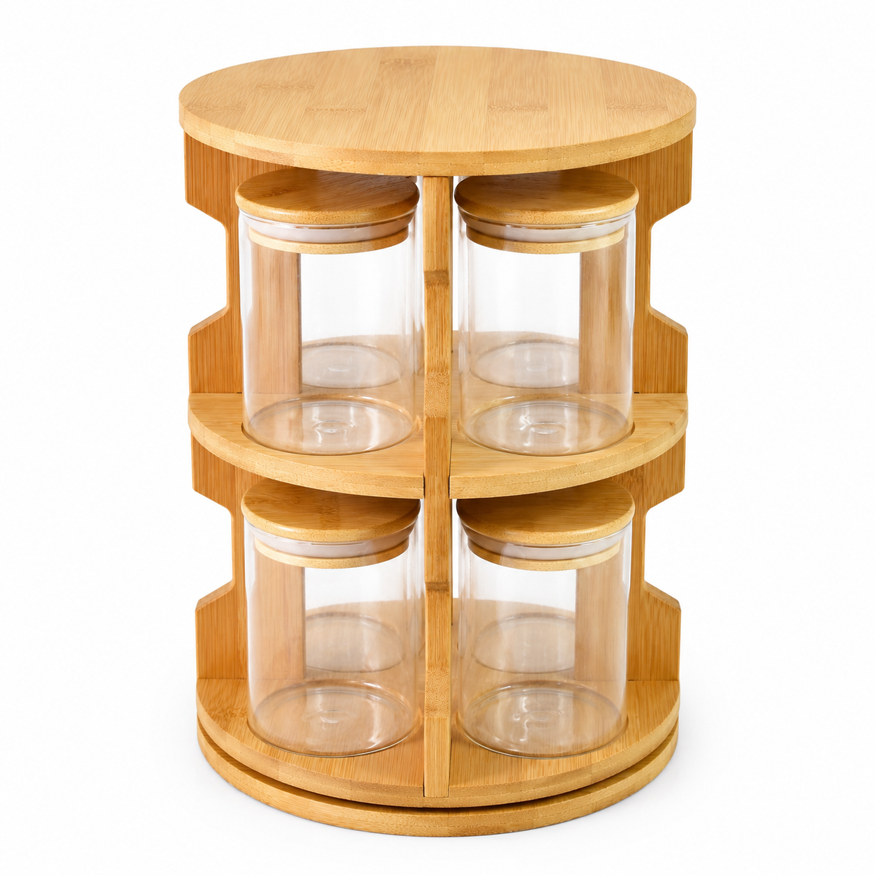 Especiero Para Condimentos Cocina Giratorio 8 Frascos de Bambú y Vidrio