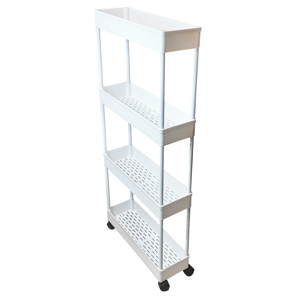 Carro Organizador De Plástico 4 Estantes, Fino Con Ruedas Blanco