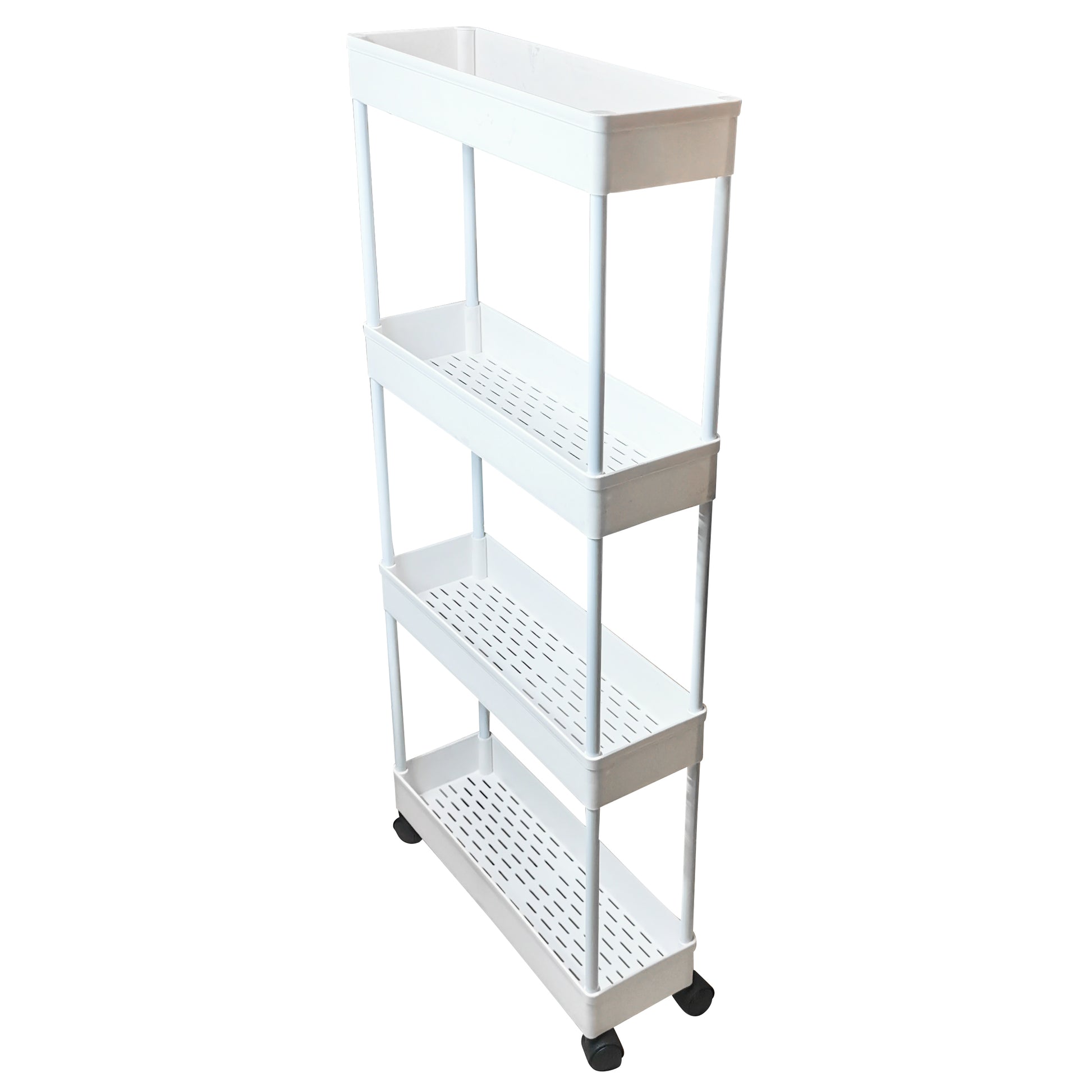 Carro Organizador De Plástico 4 Estantes, Fino Con Ruedas Blanco