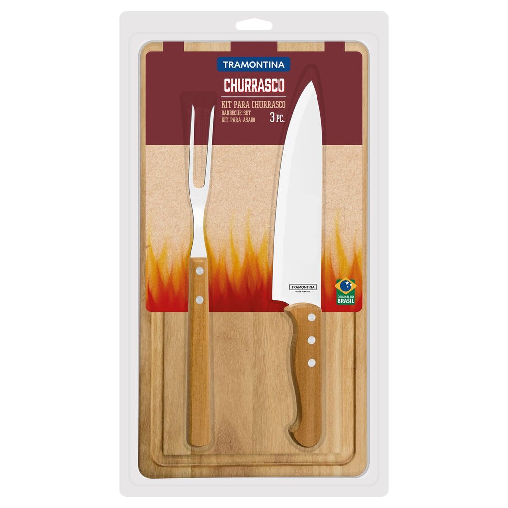Set Para Asado Cuchilla + Tenedor + Tabla Tramontina