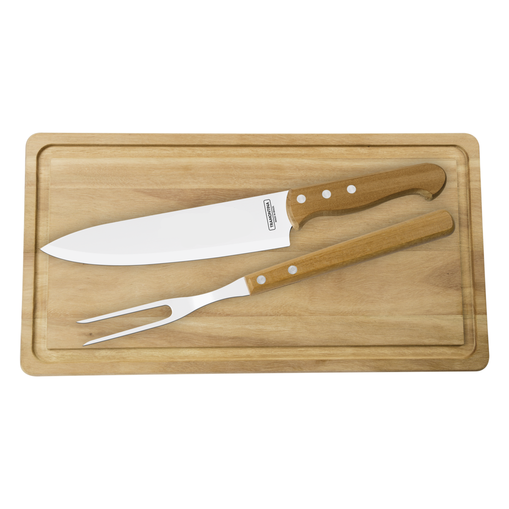 Set Para Asado Cuchilla + Tenedor + Tabla Tramontina