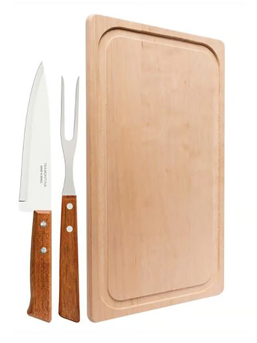 Set Para Asado Cuchilla + Tenedor + Tabla Tramontina