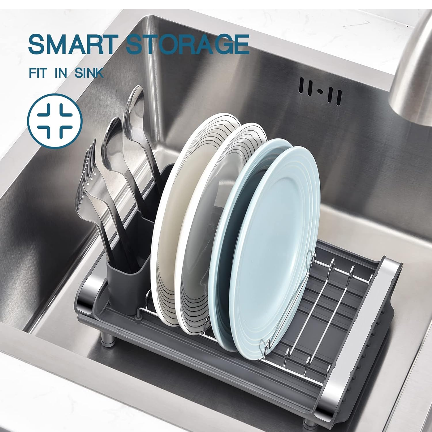 Mini Escurridor Para Platos Extensible Just Home Collection Color Gris