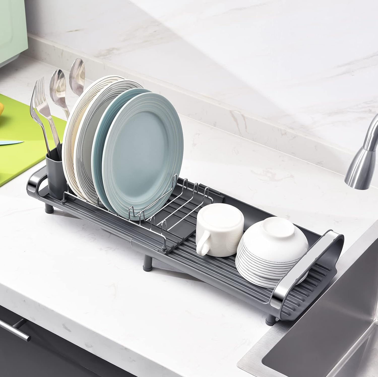 Mini Escurridor Para Platos Extensible Just Home Collection Color Gris
