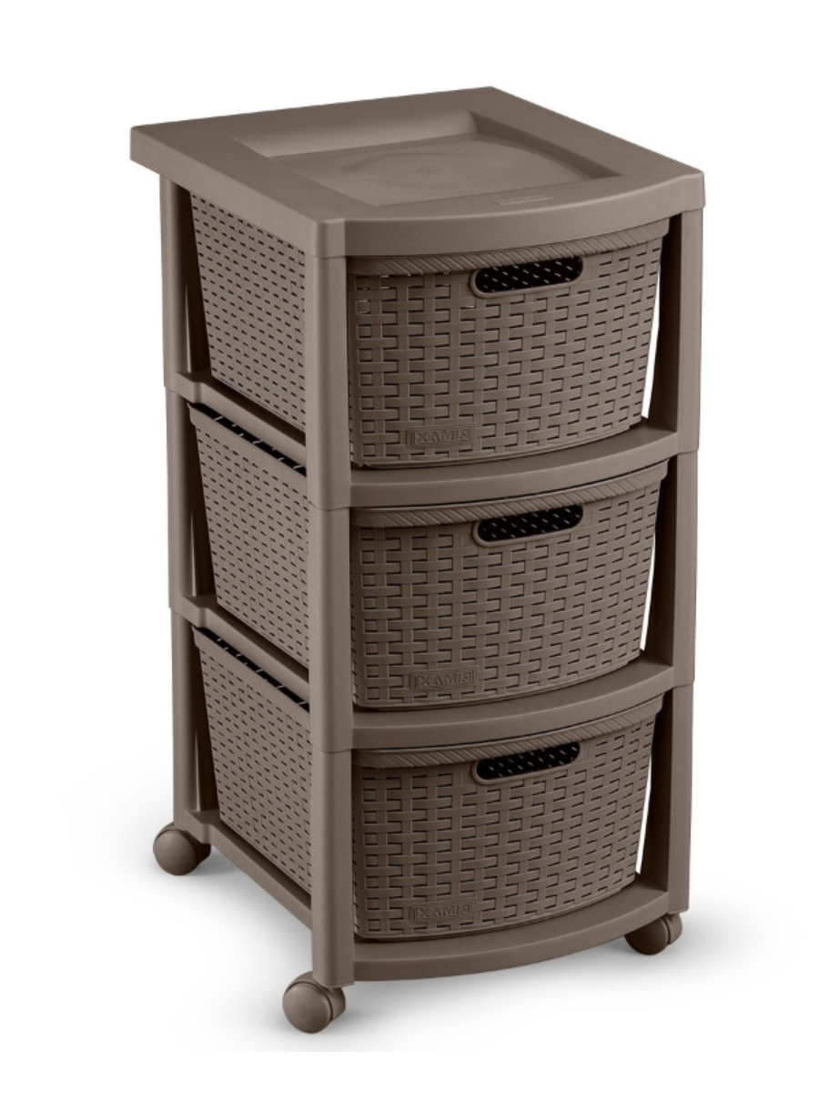 Cajonera Organizadora de Plástico Gavetero 3 Niveles Símil Ratan Rimax Taupe