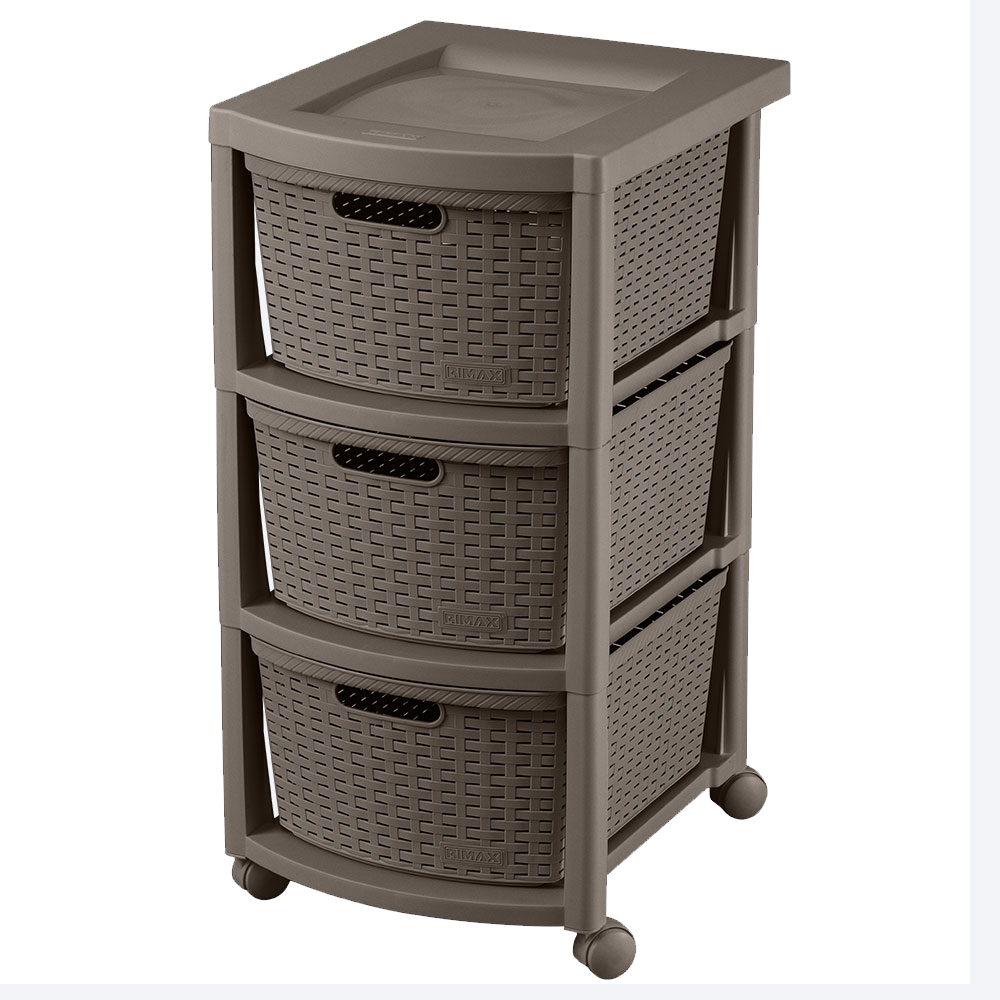 Cajonera Organizadora de Plástico Gavetero 3 Niveles Símil Ratan Rimax Taupe