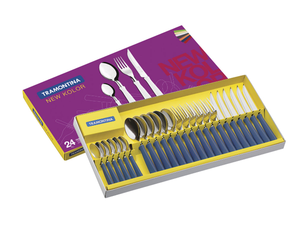 Juego De Cubiertos 24 Pzas Tramontina New Kolor (Azul)