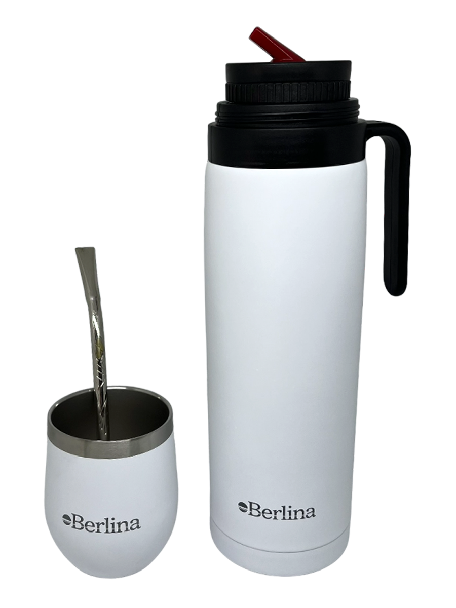 Set de Termo 1 Lt Color + Mate Acero Inoxidable Berlina 220 Ml + Bombilla de Bronce