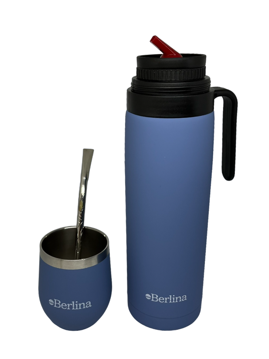 Set de Termo 1 Lt Color + Mate Acero Inoxidable Berlina 220 Ml + Bombilla de Bronce