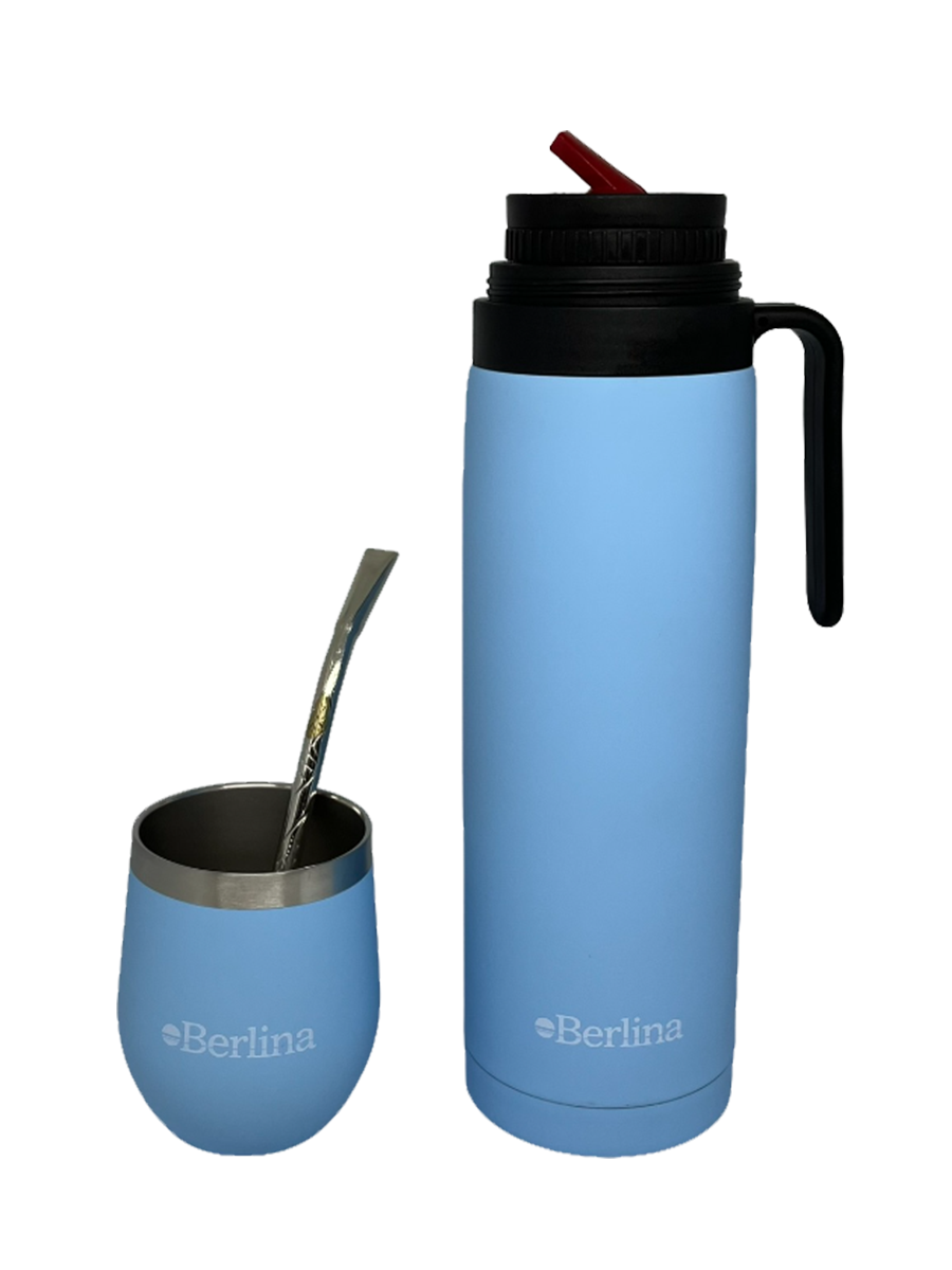 Set de Termo 1 Lt Color + Mate Acero Inoxidable Berlina 220 Ml + Bombilla de Bronce