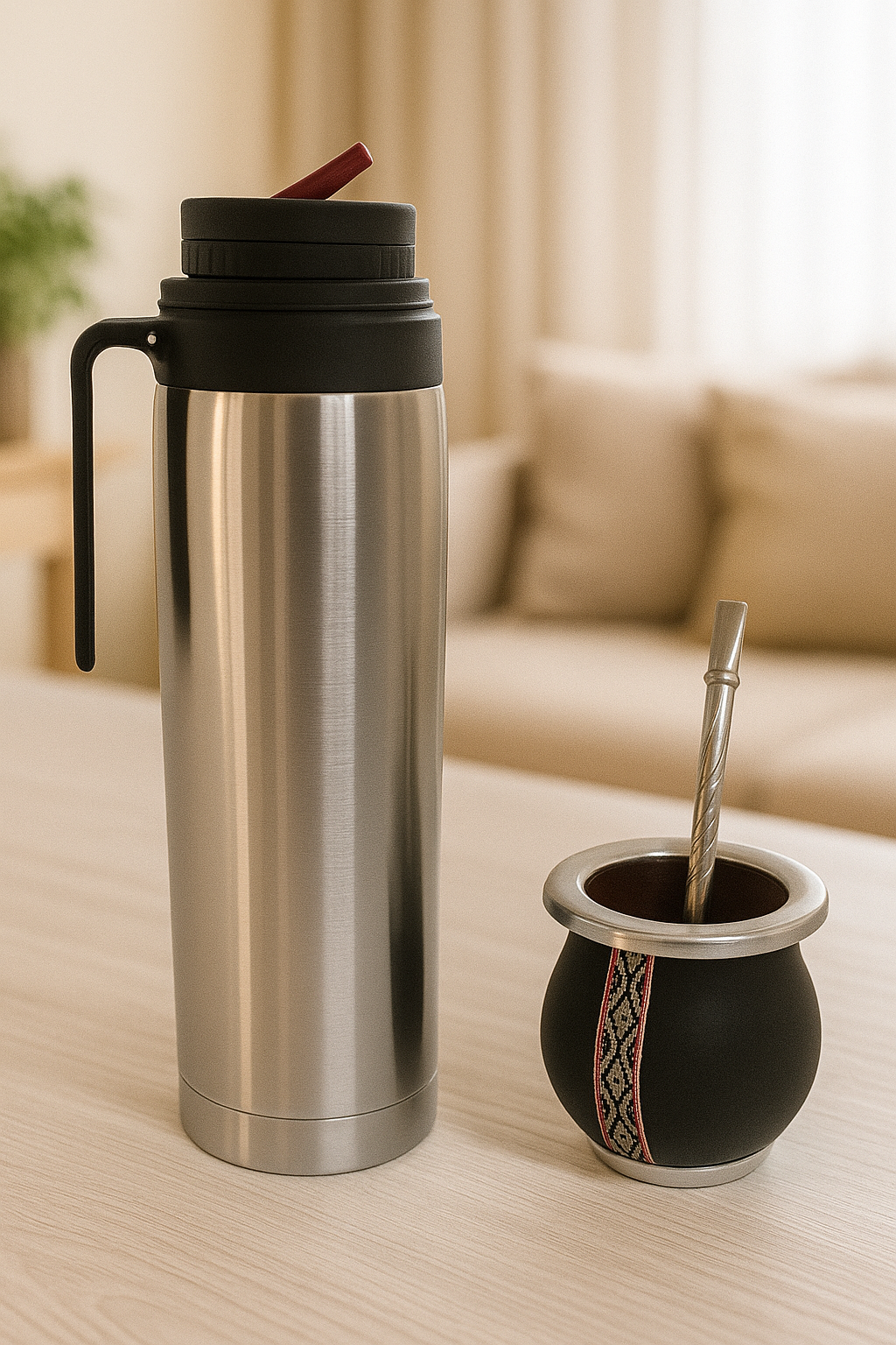 Set De Mate Con Termo De 1 Litro Y Bombilla De Bronce