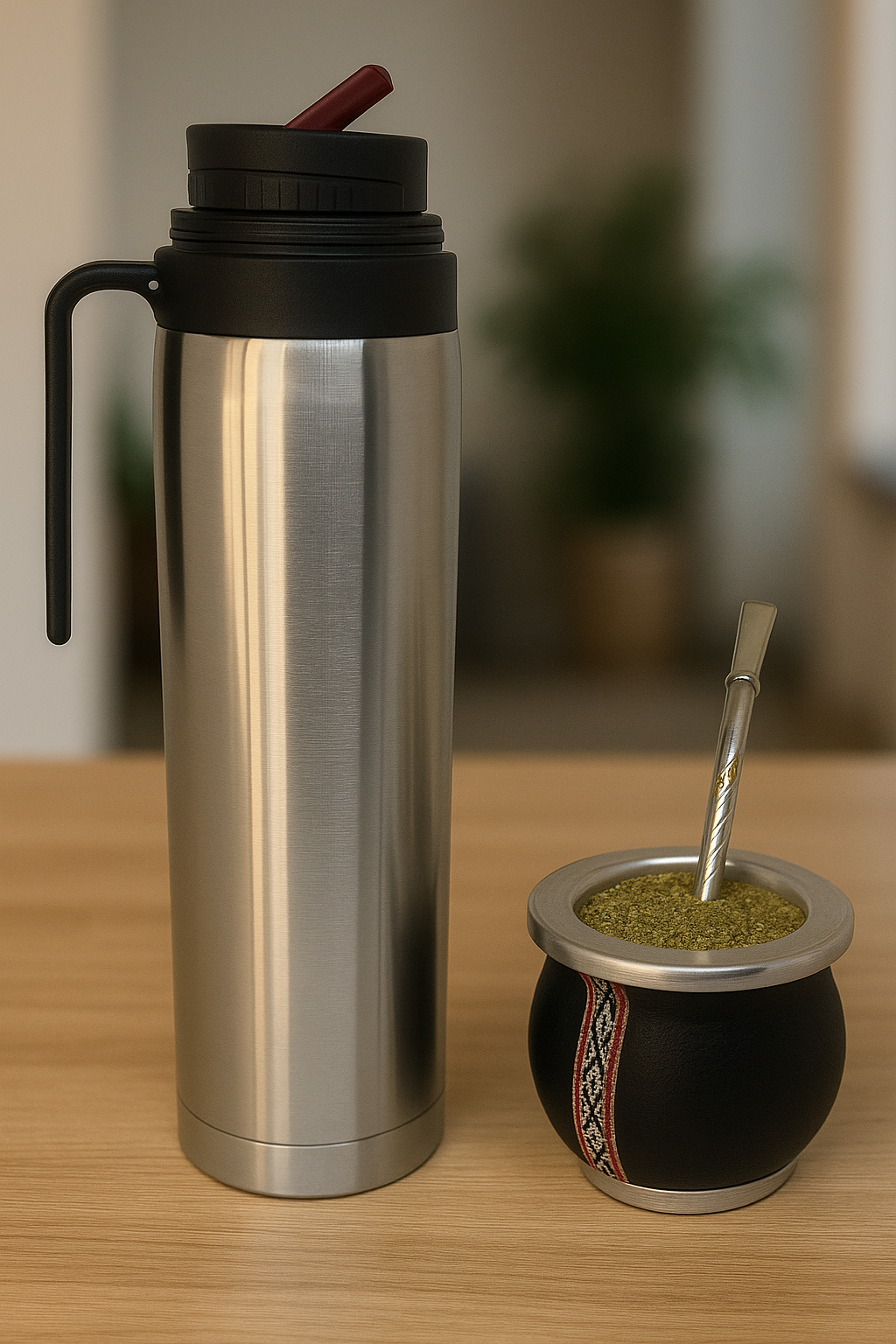 Set De Mate Con Termo De 1 Litro Y Bombilla De Bronce