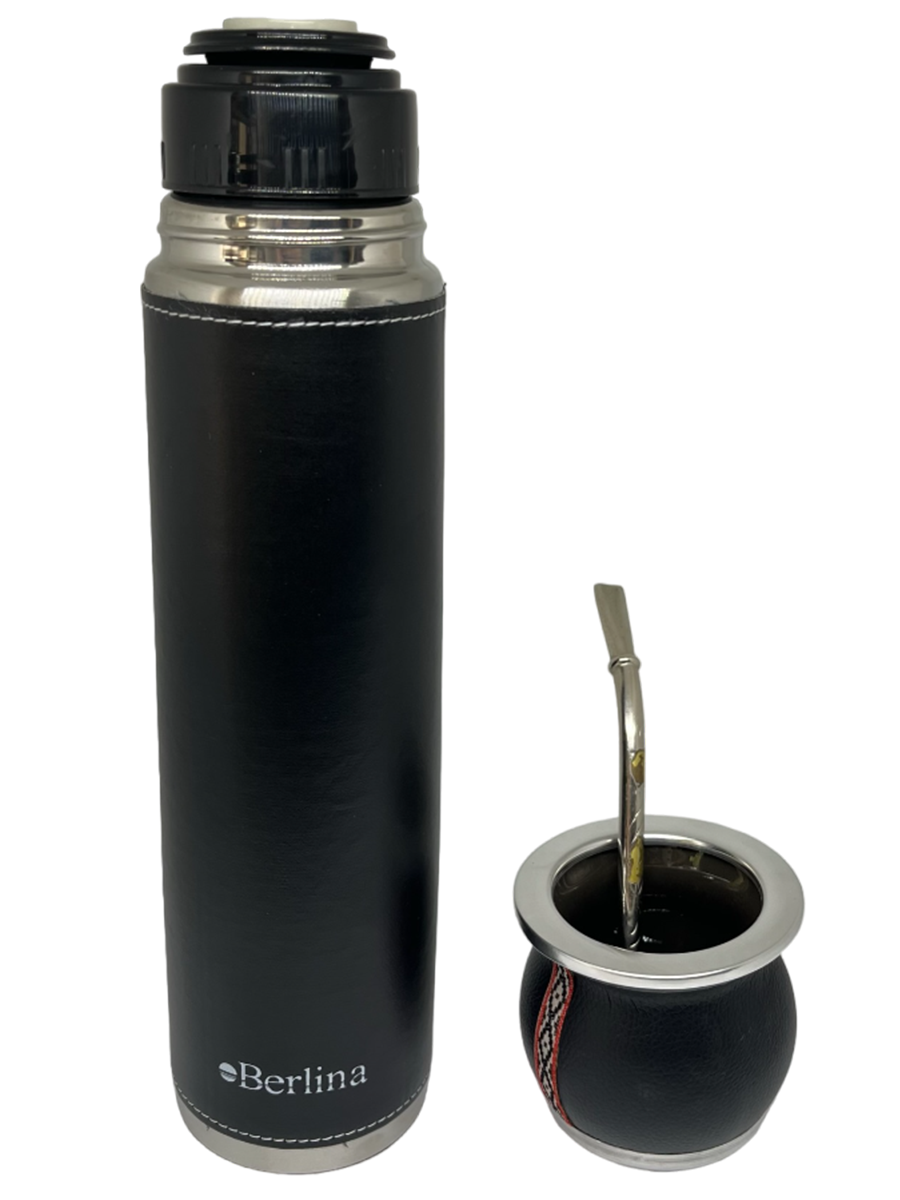 Set de Mate Con Termo de Cuerina 1 Lt y Bombilla de Bronce