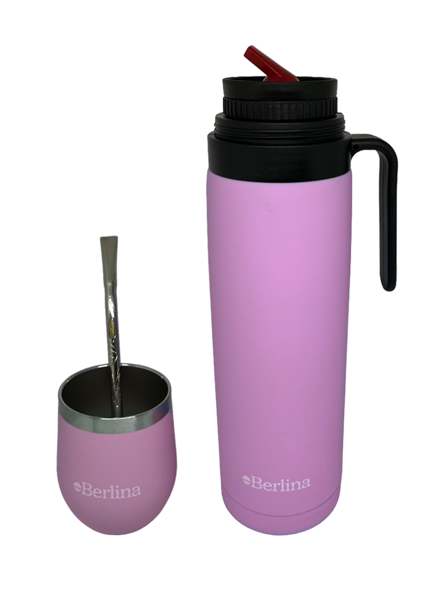 Set de Termo 1 Lt Color + Mate Acero Inoxidable Berlina 220 Ml + Bombilla de Bronce