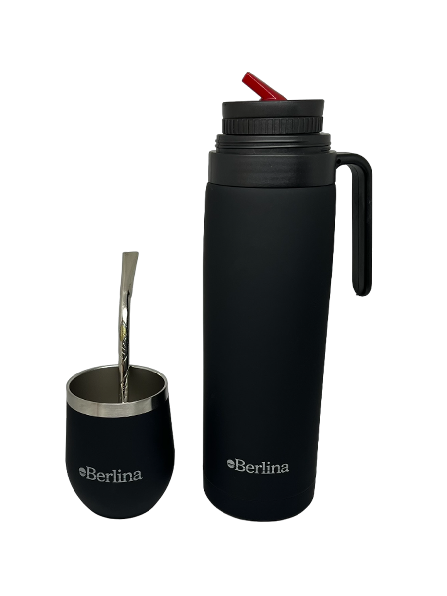 Set de Termo 1 Lt Color + Mate Acero Inoxidable Berlina 220 Ml + Bombilla de Bronce