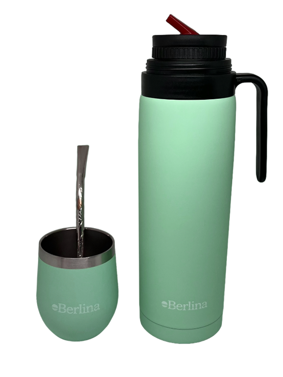 Set de Termo 1 Lt Color + Mate Acero Inoxidable Berlina 220 Ml + Bombilla de Bronce