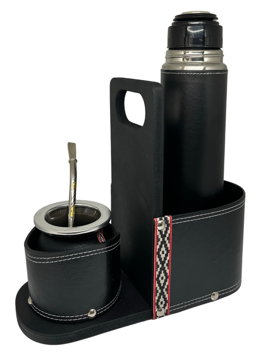 Set de Termo Cuerina 1 Lt + Mate de Ceramica + Bombilla de Bronce + Matera de Auto