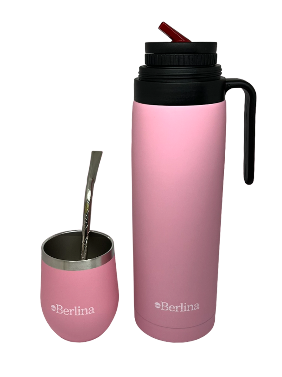 Set de Termo 1 Lt Color + Mate Acero Inoxidable Berlina 220 Ml + Bombilla de Bronce